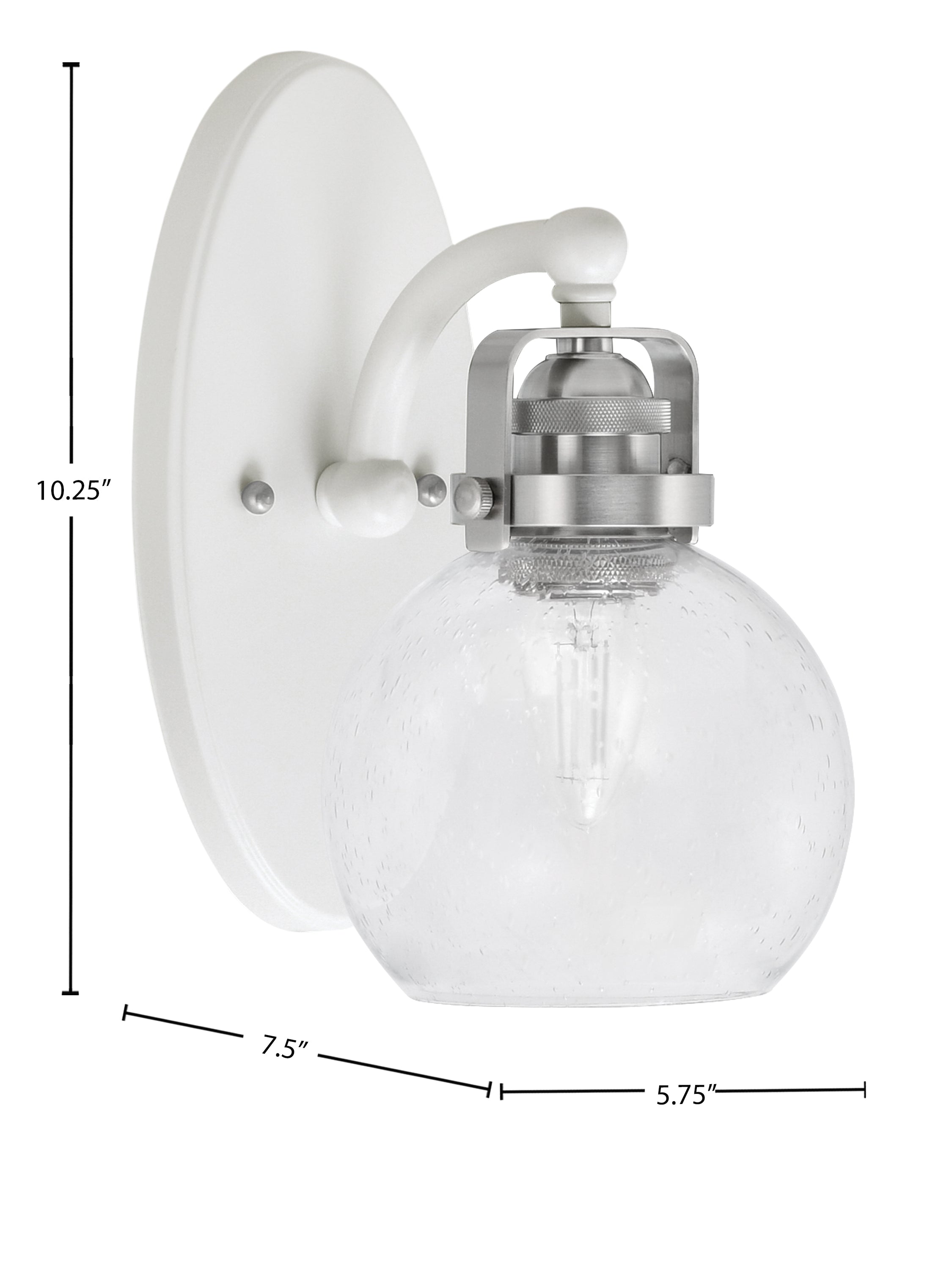 Easton One Light Wall Sconce in White & Brushed Nickel with 75" Clear Bubble Shade