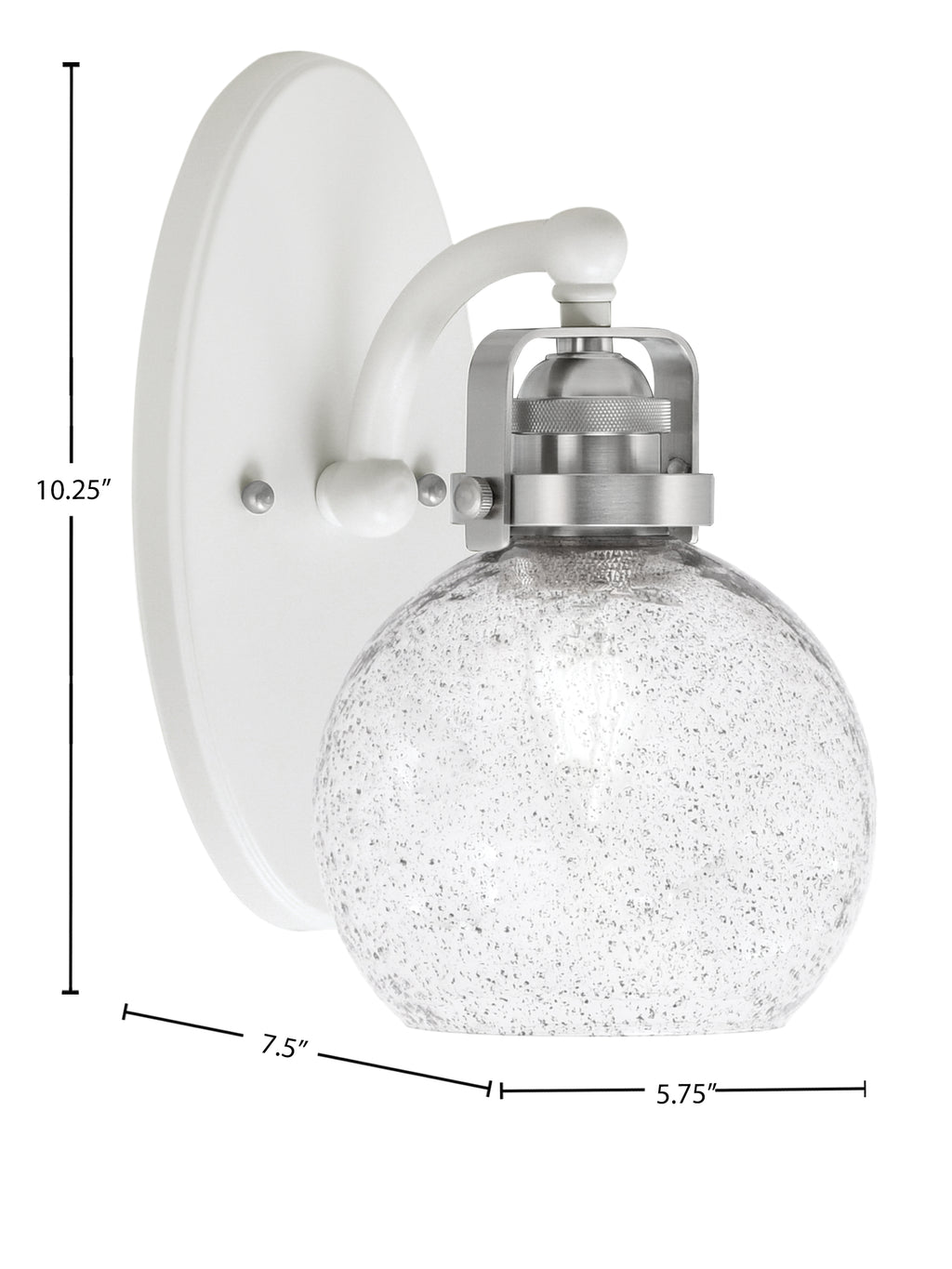 Easton One Light Wall Sconce in White & Brushed Nickel with 75" Smoke Bubble Shade