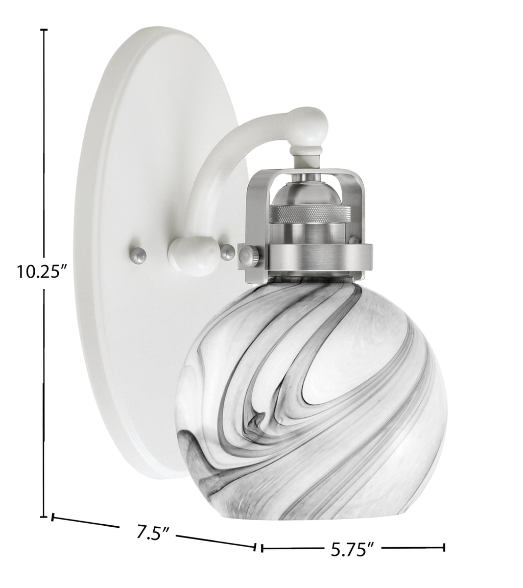 Easton One Light Wall Sconce in White & Brushed Nickel with 75" Onyx Swirl Shade
