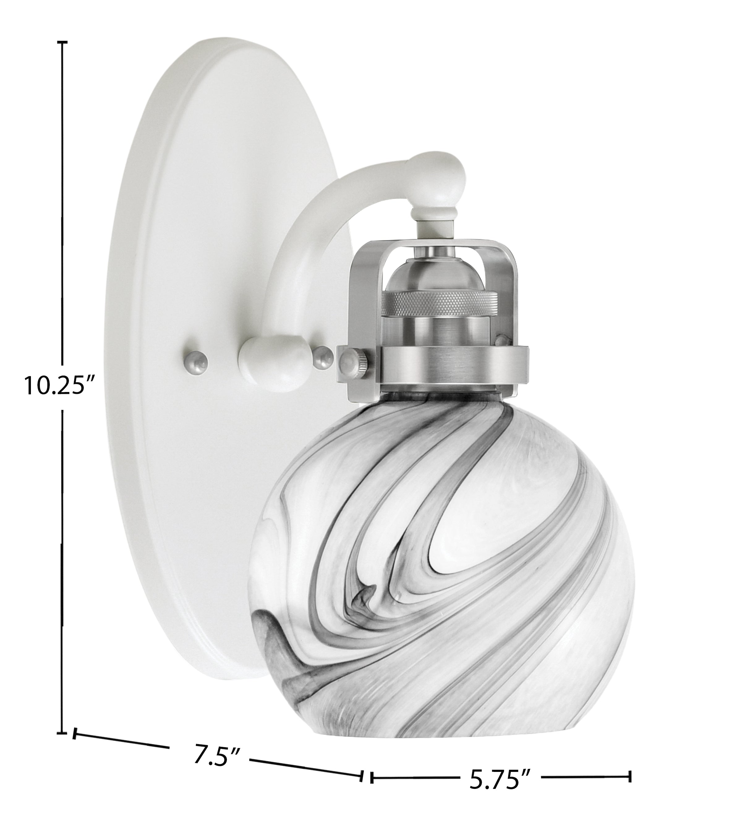 Easton One Light Wall Sconce in White & Brushed Nickel with 75" Onyx Swirl Shade