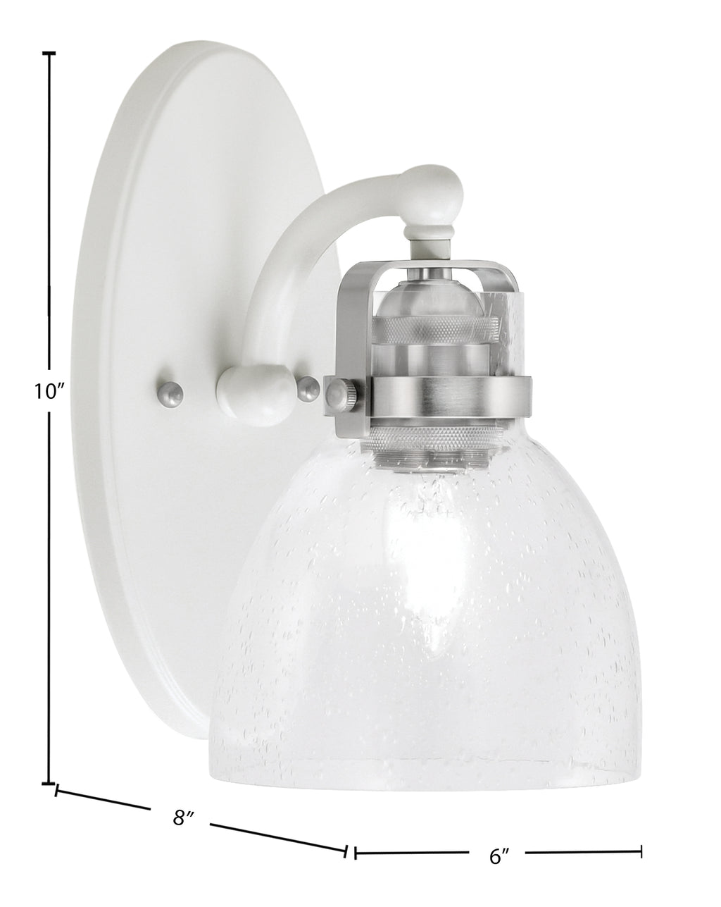 Easton One Light Wall Sconce in White & Brushed Nickel with 6" Clear Bubble Shade