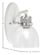 Easton One Light Wall Sconce in White & Brushed Nickel with 6" Clear Bubble Shade