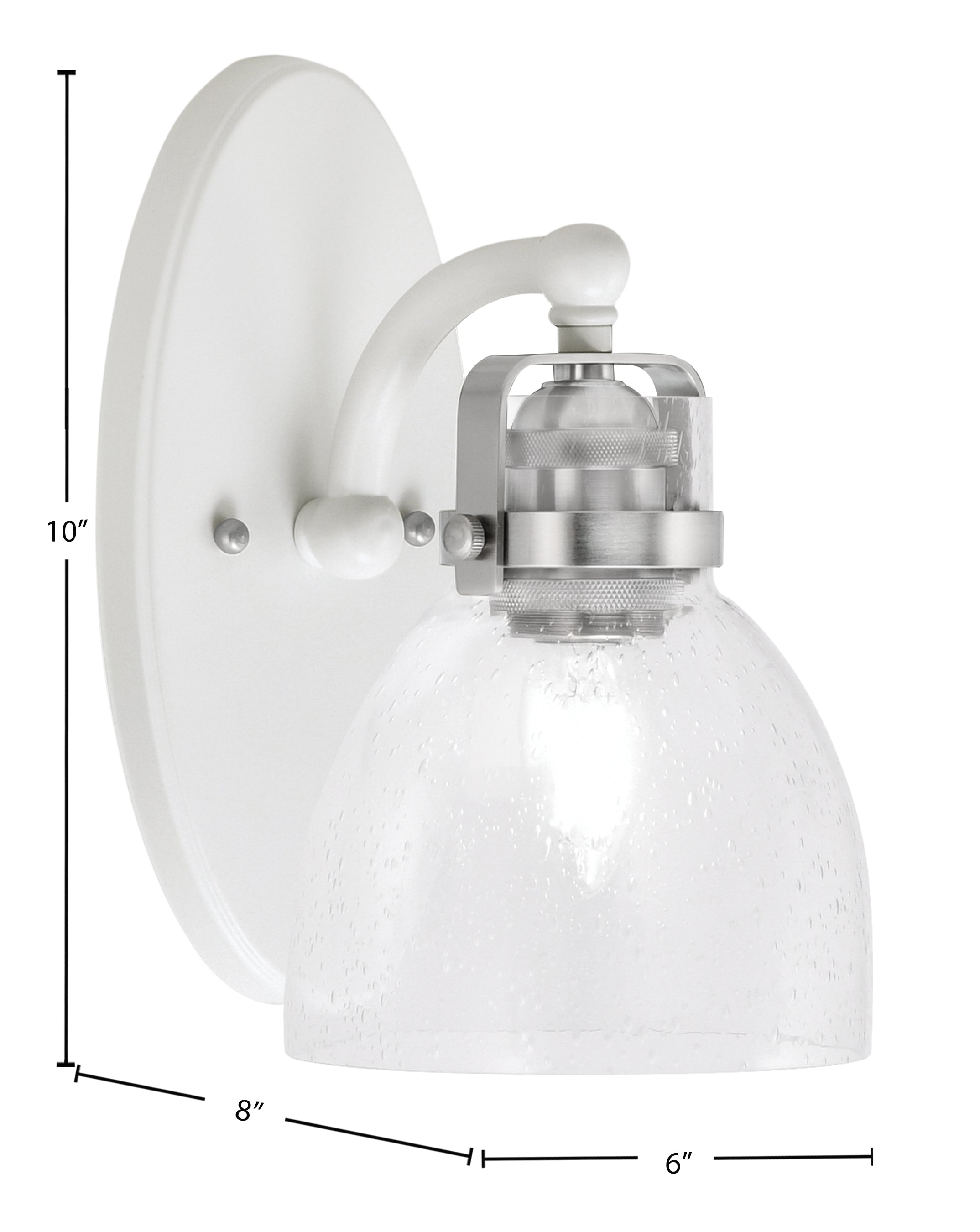 Easton One Light Wall Sconce in White & Brushed Nickel with 6" Clear Bubble Shade