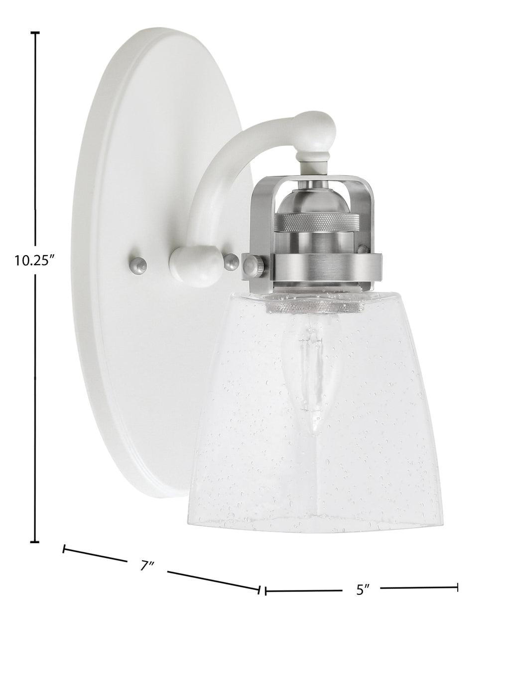 Easton One Light Wall Sconce in White & Brushed Nickel with 4.5" Square Clear Bubble Shade