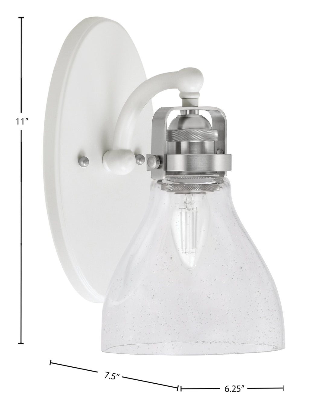 Easton One Light Wall Sconce in White & Brushed Nickel with 25" Clear Bubble Shade
