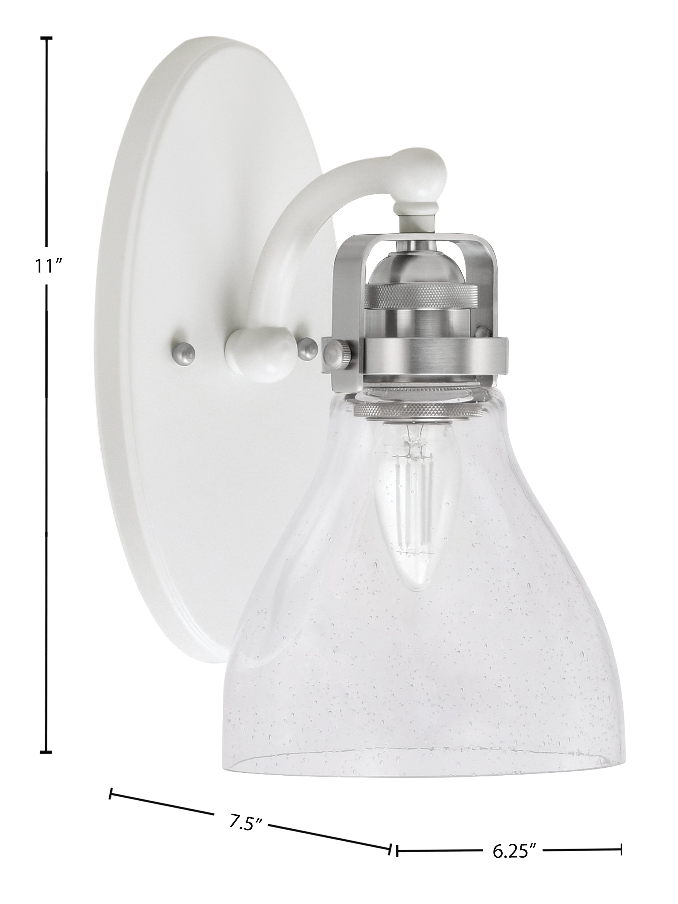 Easton One Light Wall Sconce in White & Brushed Nickel with 25" Clear Bubble Shade