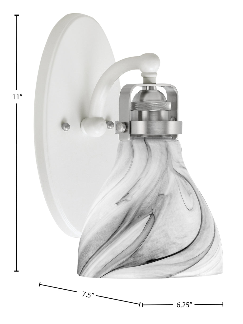 Easton One Light Wall Sconce in White & Brushed Nickel with 25" Onyx Swirl Shade