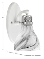 Easton One Light Wall Sconce in White & Brushed Nickel with 25" Onyx Swirl Shade
