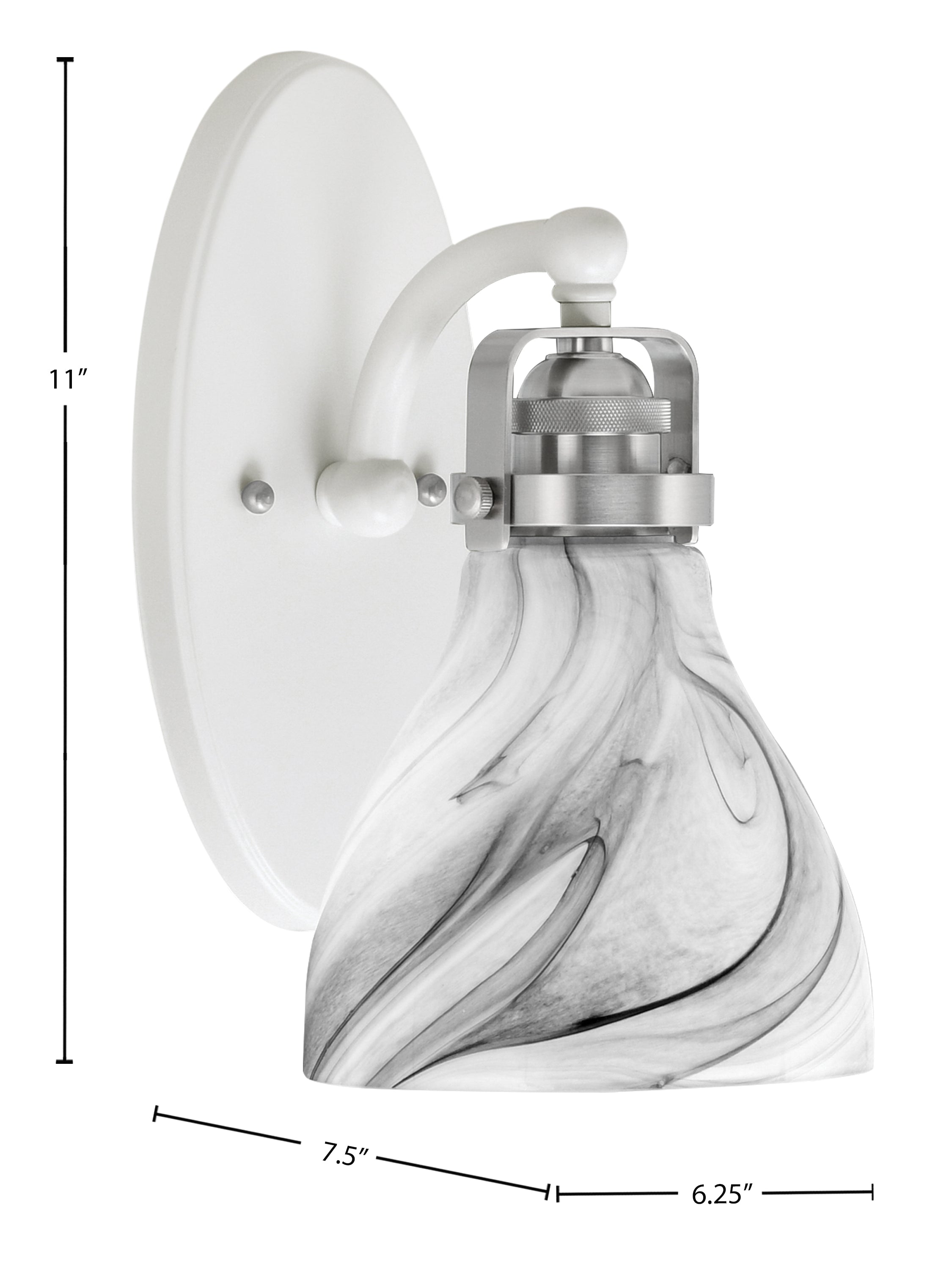 Easton One Light Wall Sconce in White & Brushed Nickel with 25" Onyx Swirl Shade