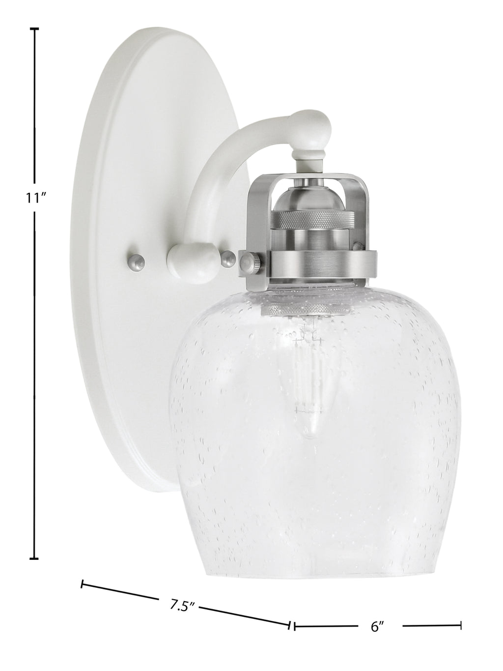 Easton One Light Wall Sconce in White & Brushed Nickel with 6" Clear Bubble Shade