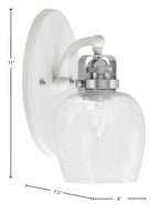 Easton One Light Wall Sconce in White & Brushed Nickel with 6" Clear Bubble Shade