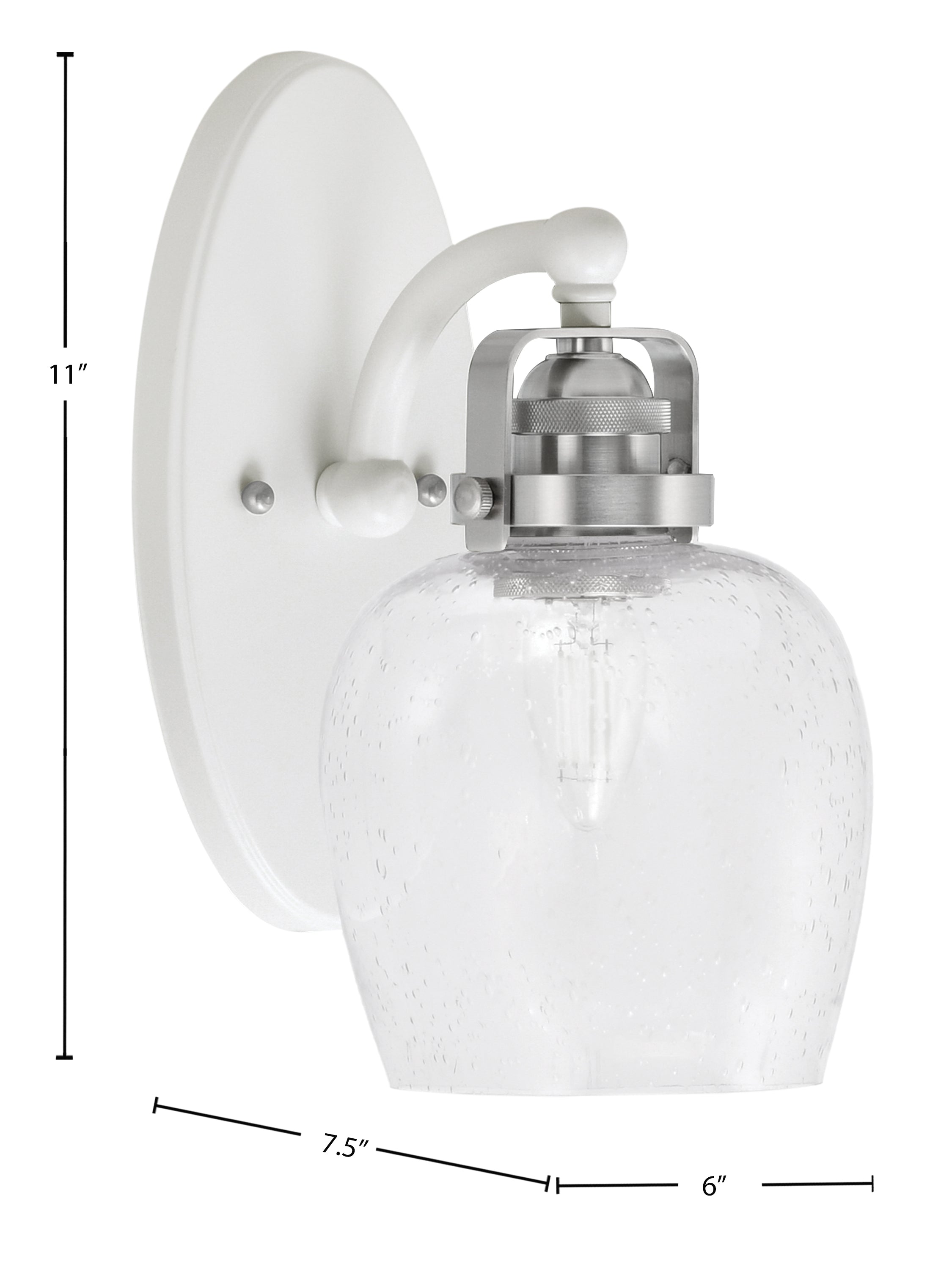 Easton One Light Wall Sconce in White & Brushed Nickel with 6" Clear Bubble Shade