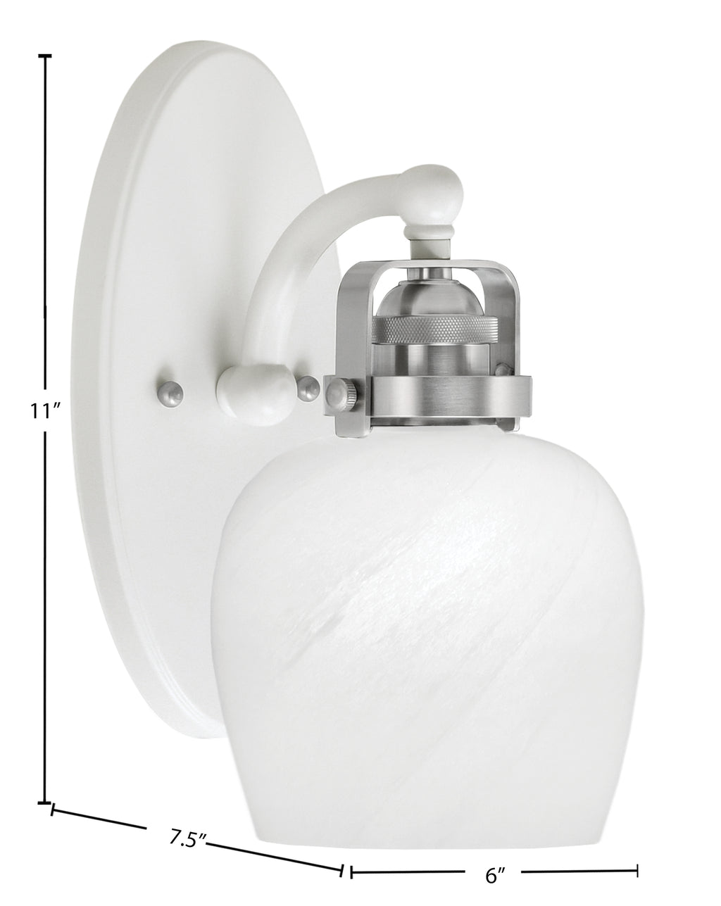 Easton One Light Wall Sconce in White & Brushed Nickel with 6" White Marble Shade