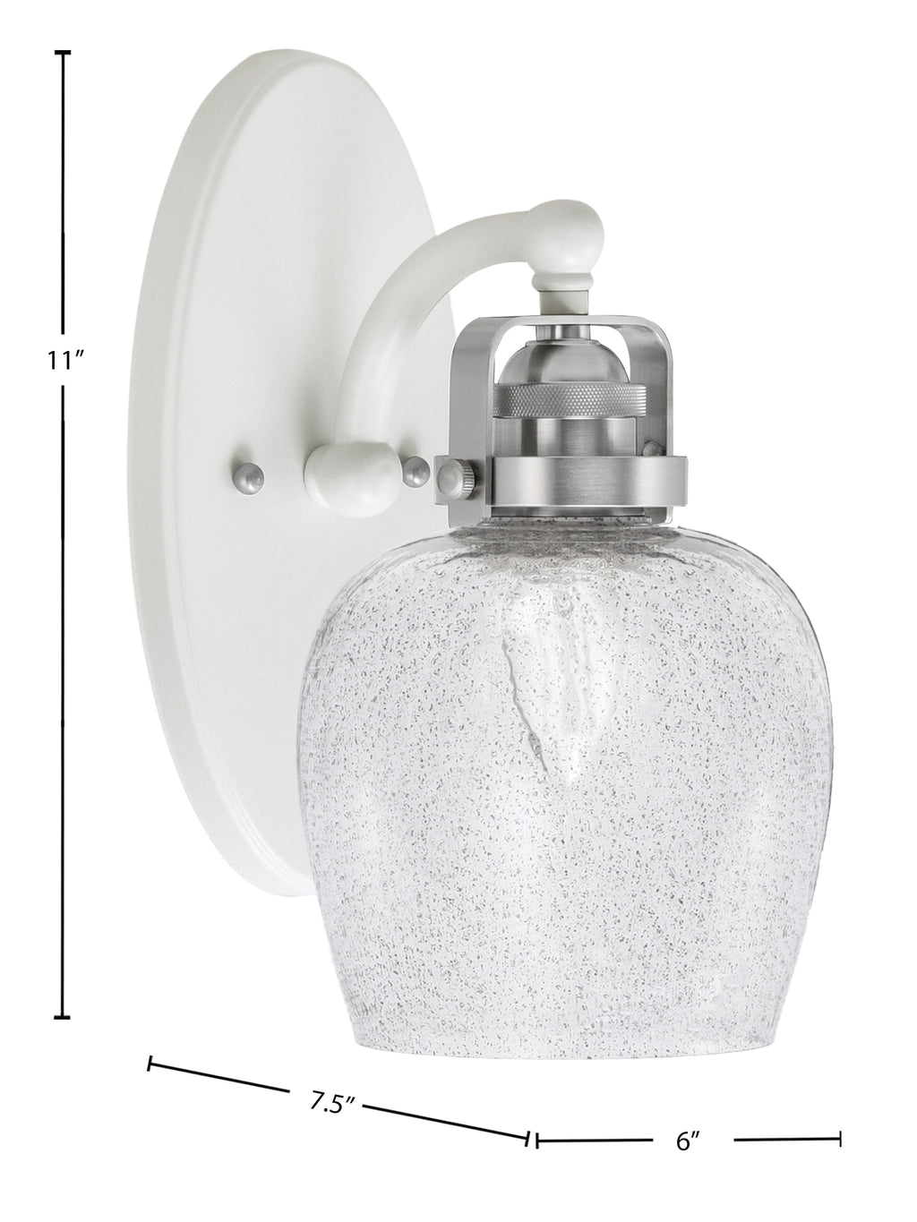 Easton One Light Wall Sconce in White & Brushed Nickel with 6" Smoke Bubble Shade
