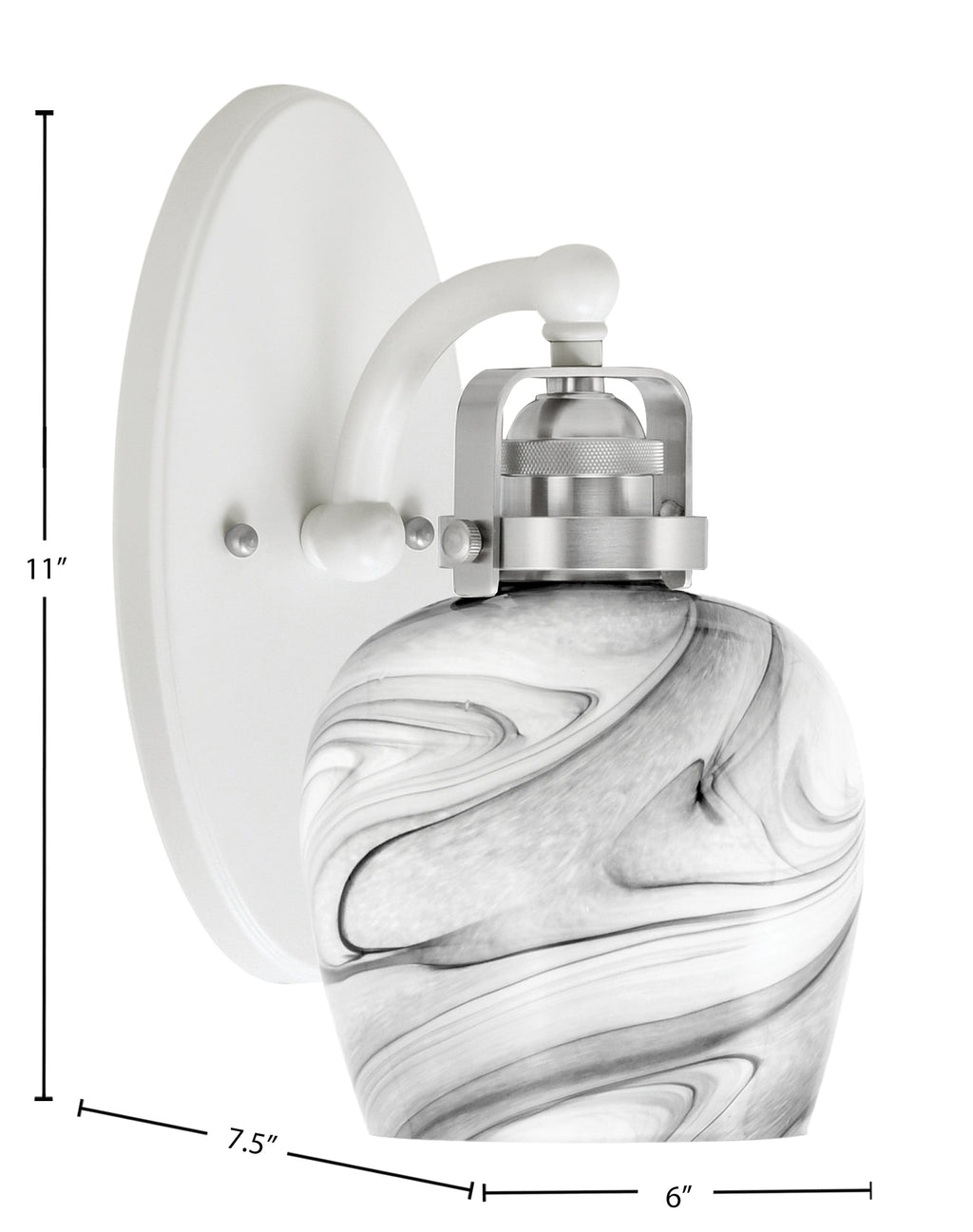 Easton One Light Wall Sconce in White & Brushed Nickel with 6" Onyx Swirl Shade