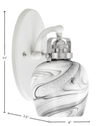 Easton One Light Wall Sconce in White & Brushed Nickel with 6" Onyx Swirl Shade