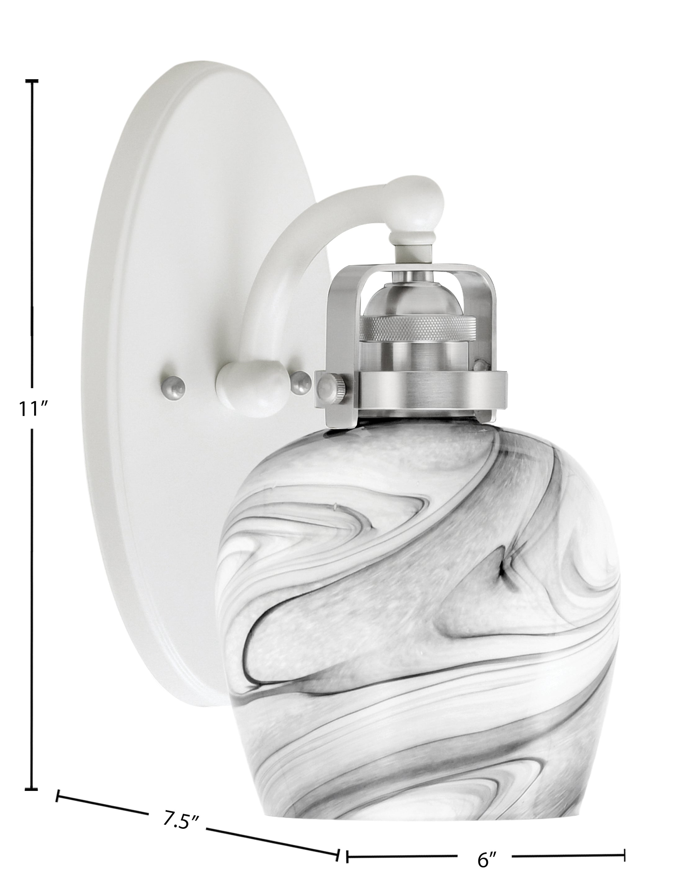 Easton One Light Wall Sconce in White & Brushed Nickel with 6" Onyx Swirl Shade