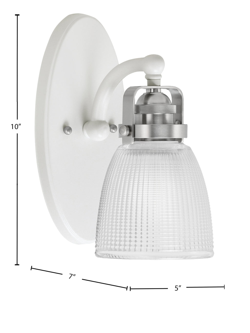 Easton One Light Wall Sconce in White & Brushed Nickel with 5" Clear Ribbed Shade