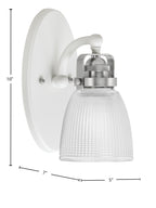 Easton One Light Wall Sconce in White & Brushed Nickel with 5" Clear Ribbed Shade