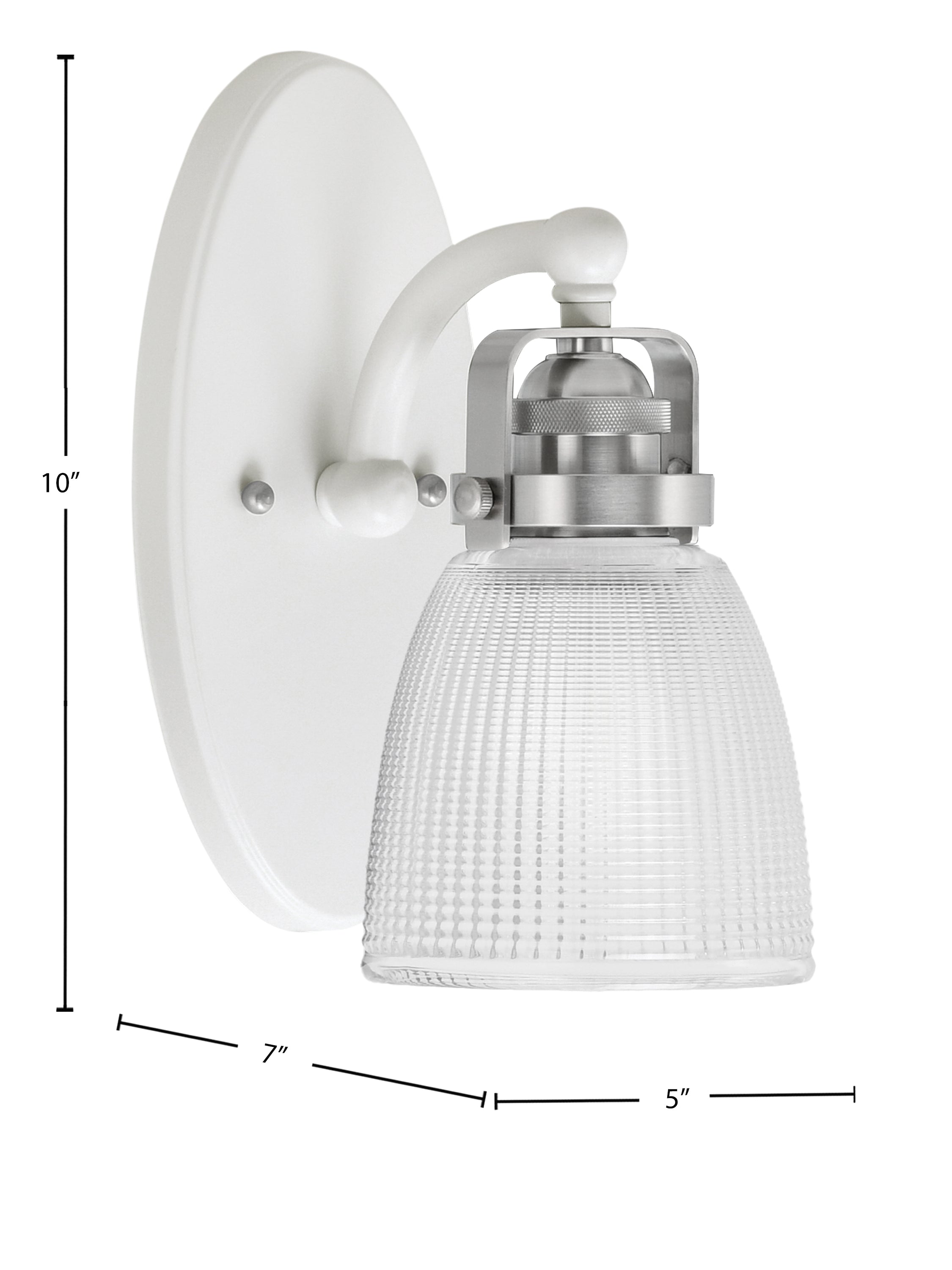 Easton One Light Wall Sconce in White & Brushed Nickel with 5" Clear Ribbed Shade