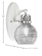 Easton One Light Wall Sconce in White & Brushed Nickel with 6" Clear Ribbed Shade