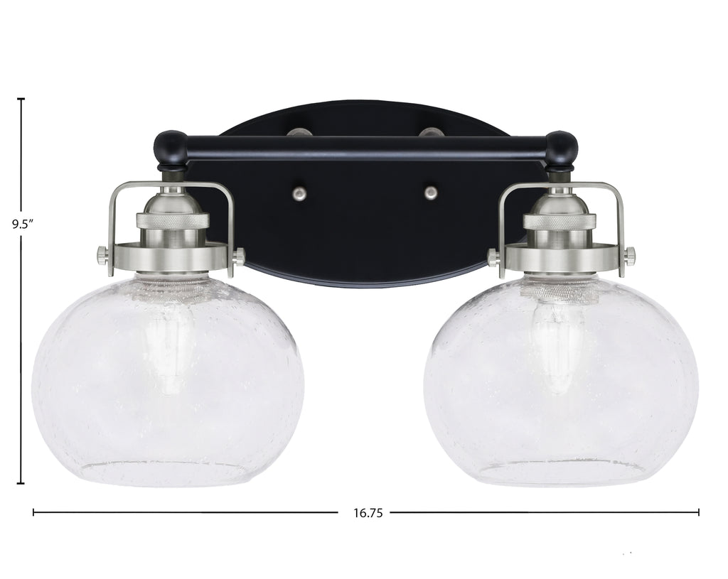 Easton Two Light Bath Bar in Matte Black & Brushed Nickel with 7" Clear Bubble Shade