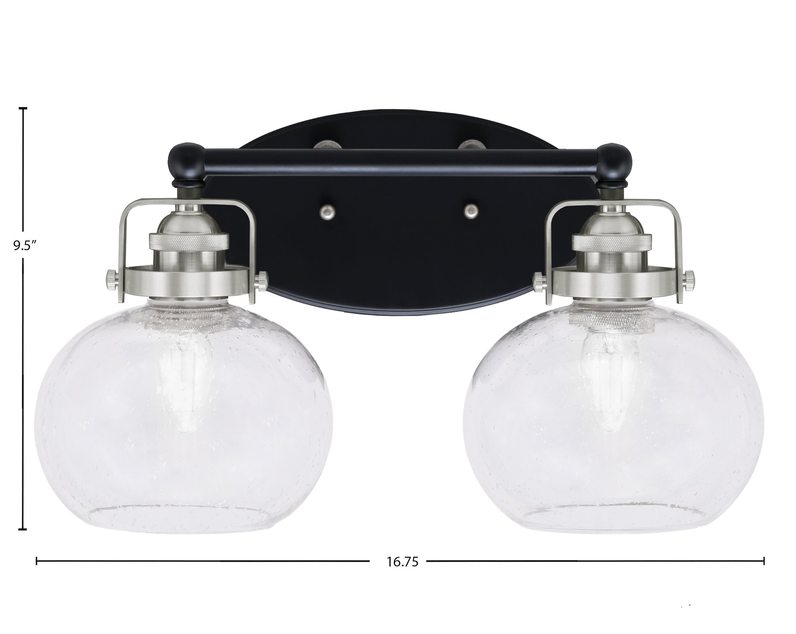 Easton Two Light Bath Bar in Matte Black & Brushed Nickel with 7" Clear Bubble Shade