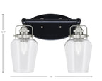 Easton Two Light Bath Bar in Matte Black & Brushed Nickel with 5" Clear Bubble Shade