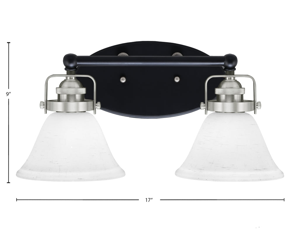 Easton Two Light Bath Bar in Matte Black & Brushed Nickel with 7" White Muslin Shade