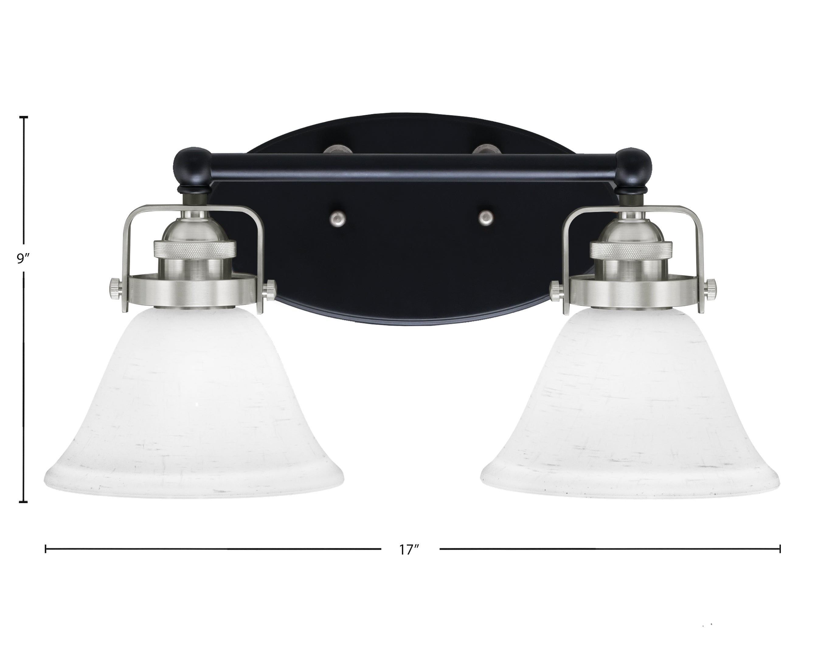 Easton Two Light Bath Bar in Matte Black & Brushed Nickel with 7" White Muslin Shade