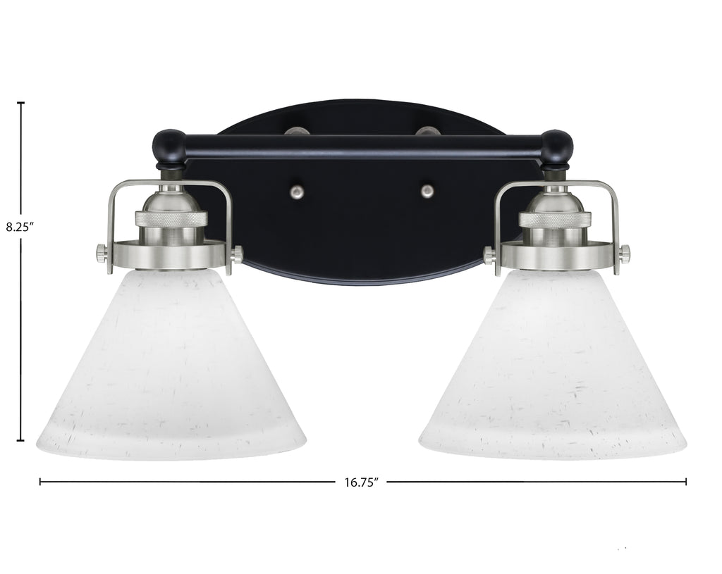 Easton Two Light Bath Bar in Matte Black & Brushed Nickel with 7" White Muslin Shade