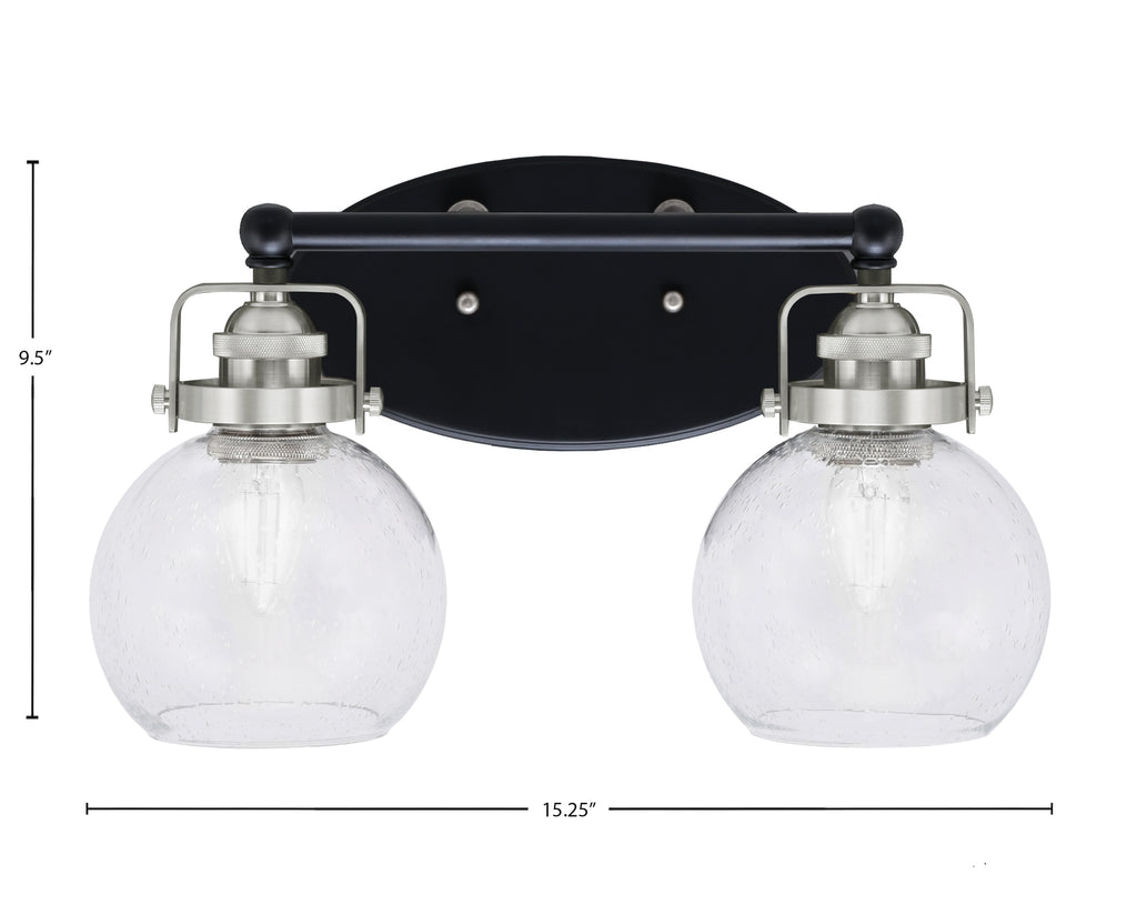 Easton Two Light Bath Bar in Matte Black & Brushed Nickel with 5.75" Clear Bubble Shade