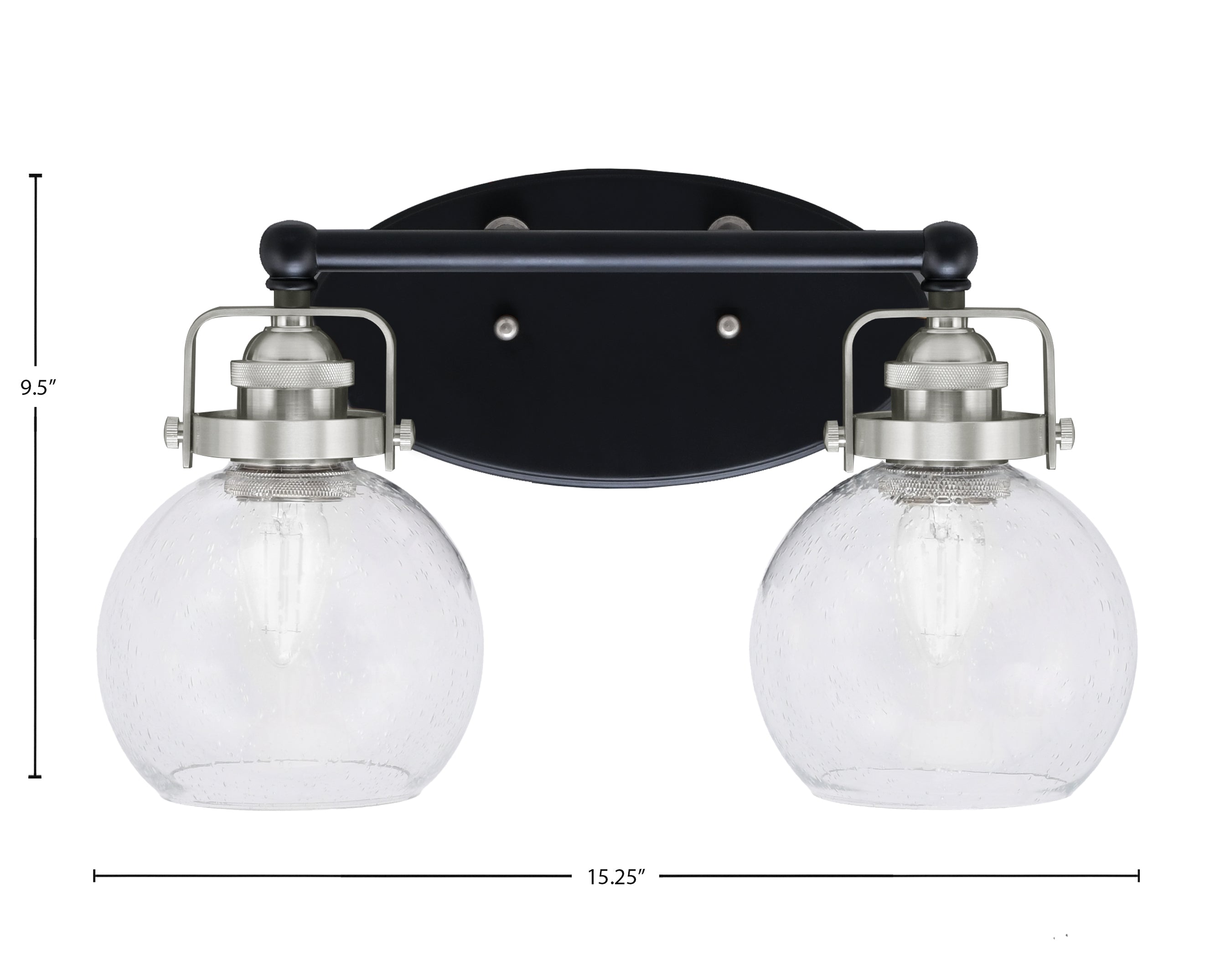 Easton Two Light Bath Bar in Matte Black & Brushed Nickel with 5.75" Clear Bubble Shade