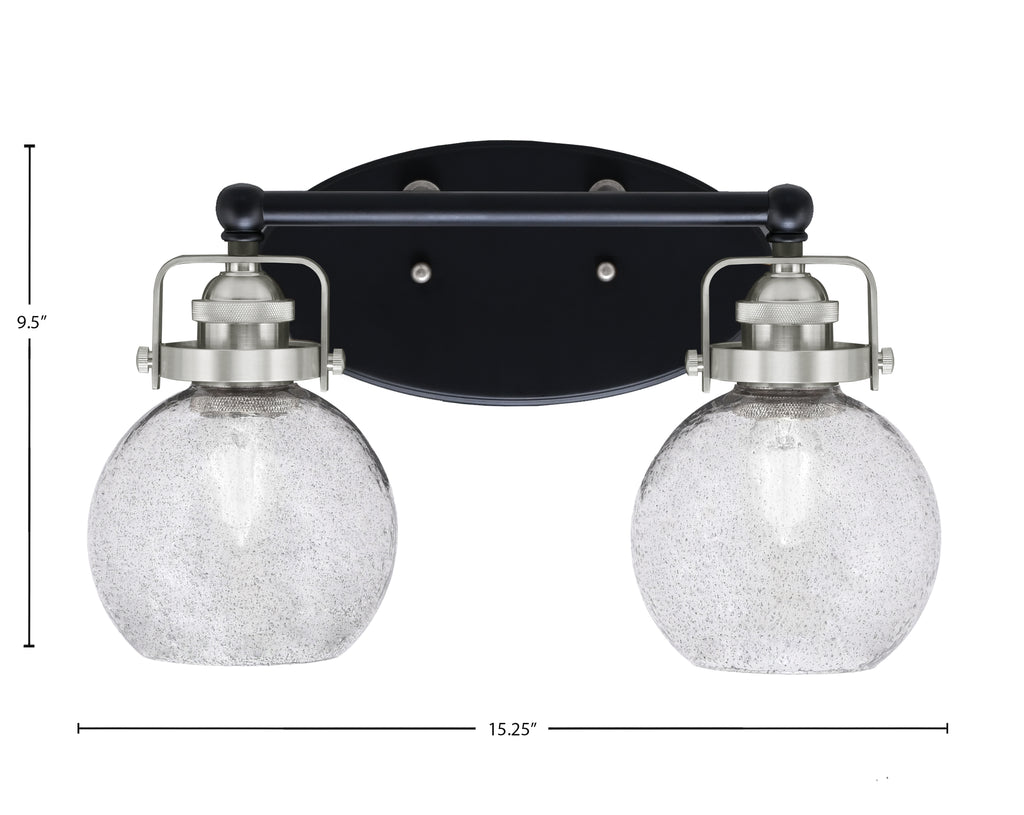 Easton Two Light Bath Bar in Matte Black & Brushed Nickel with 5.75" Smoke Bubble Shade