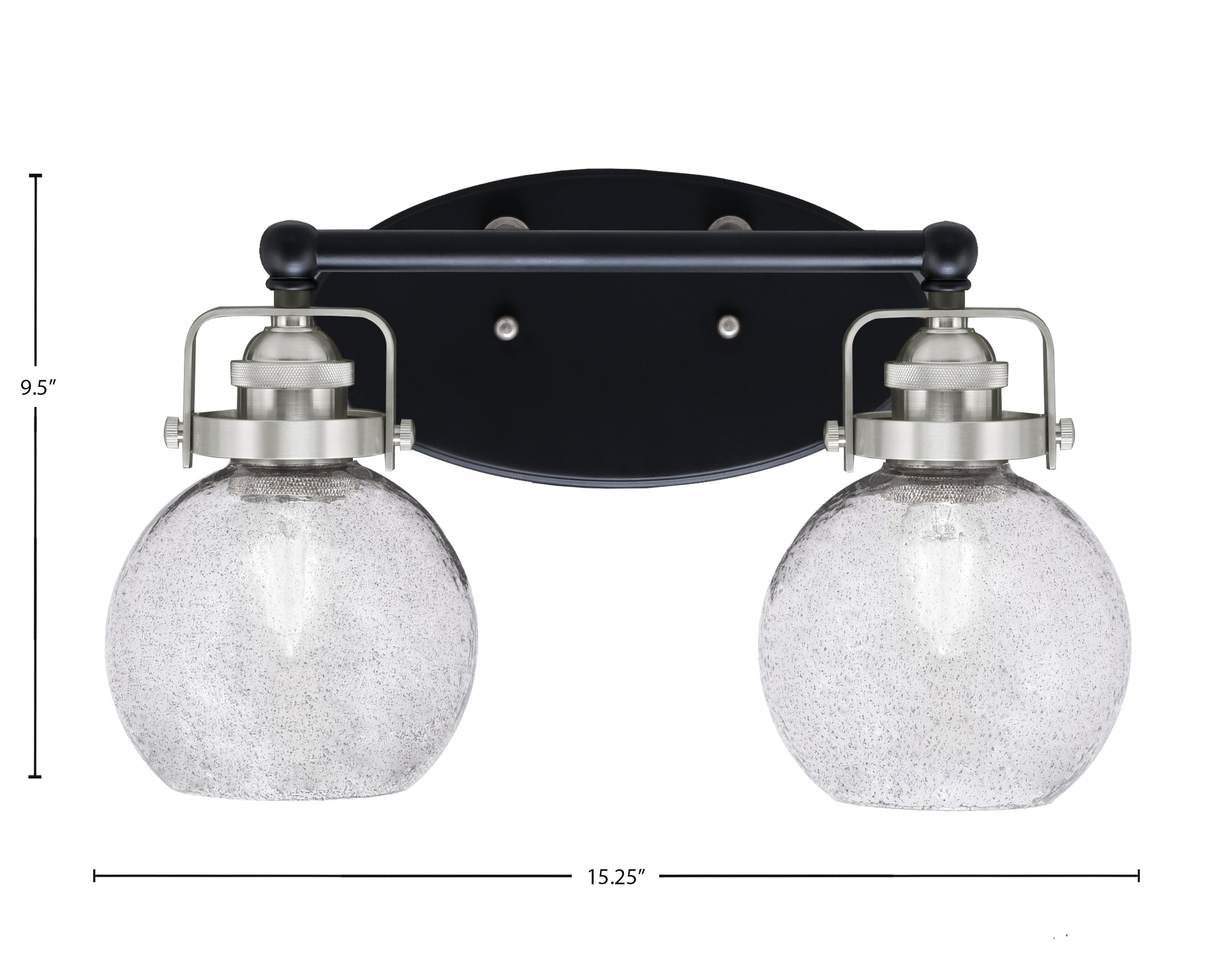 Easton Two Light Bath Bar in Matte Black & Brushed Nickel with 5.75" Smoke Bubble Shade