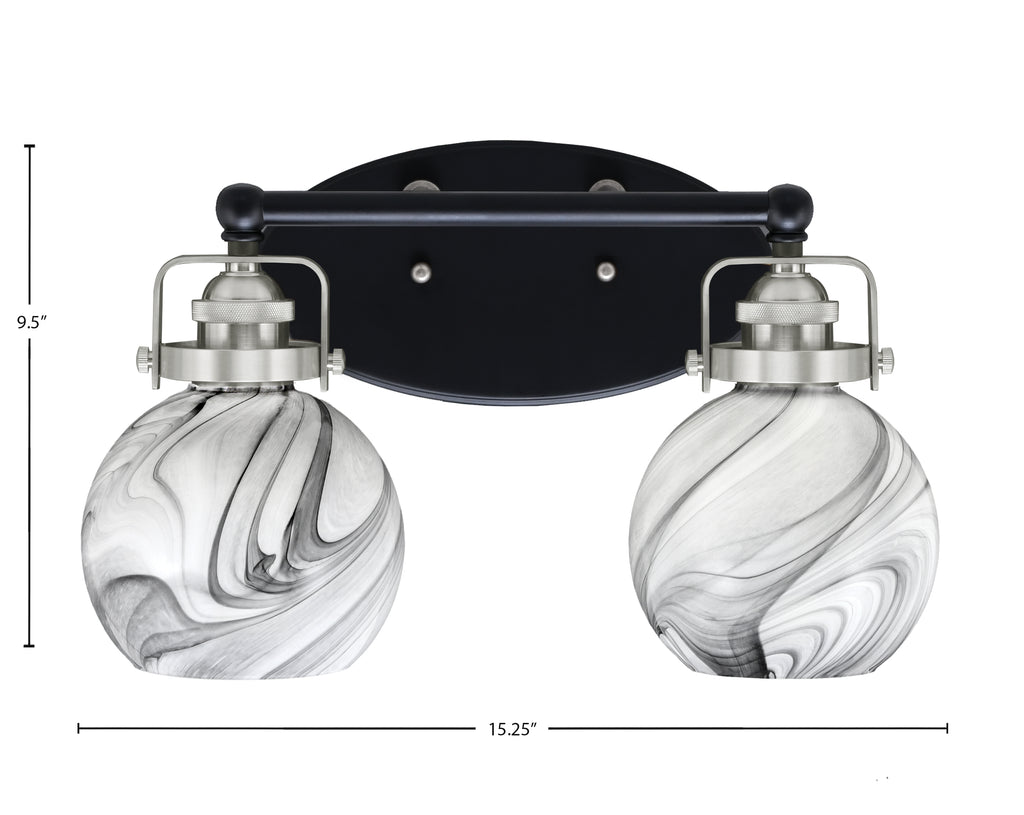 Easton Two Light Bath Bar in Matte Black & Brushed Nickel with 5.75" Onyx Swirl Shade