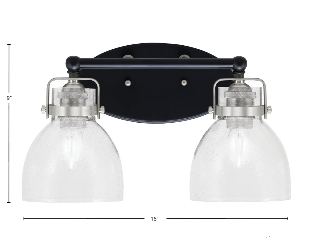 Easton Two Light Bath Bar in Matte Black & Brushed Nickel with 6" Clear Bubble Shade