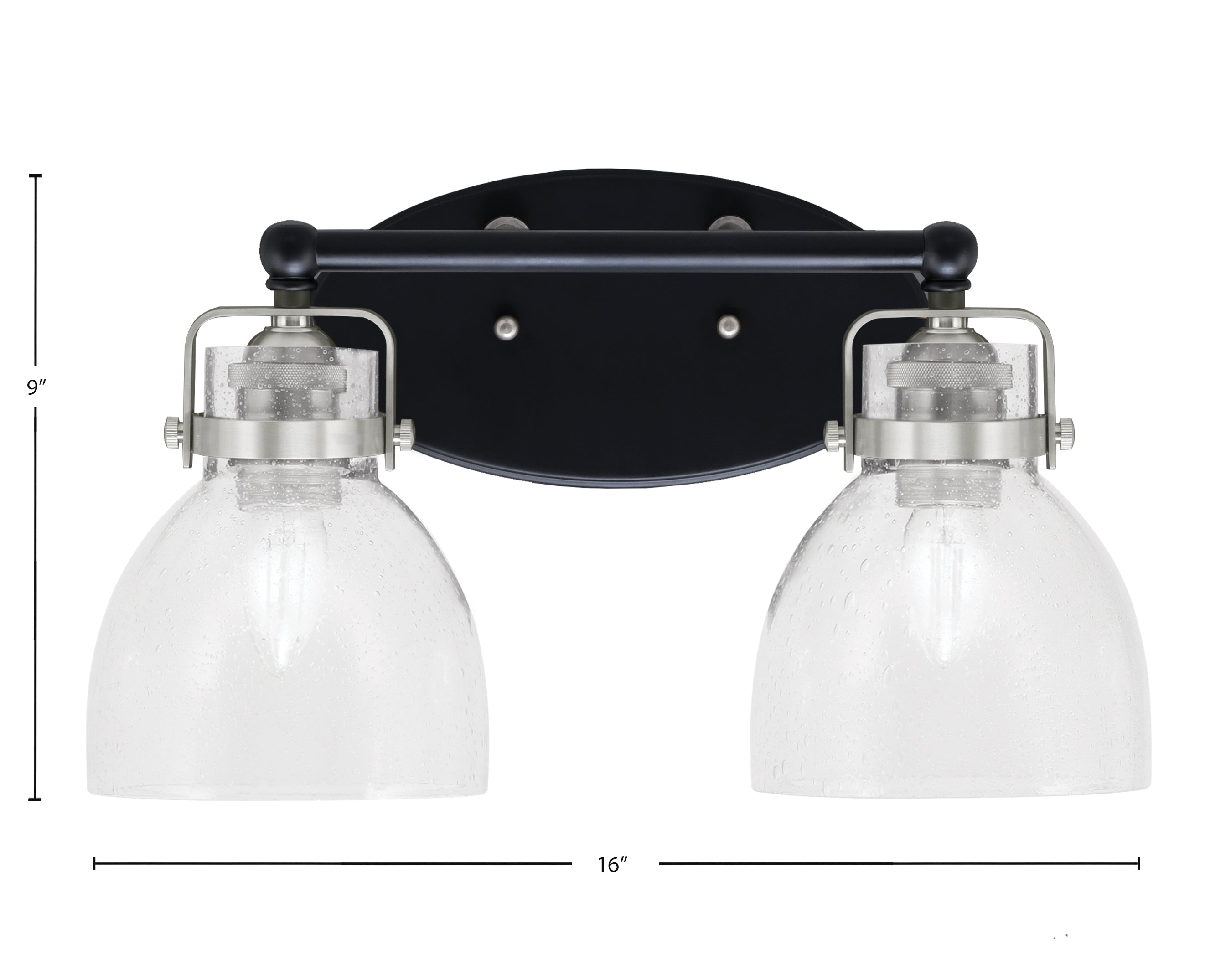 Easton Two Light Bath Bar in Matte Black & Brushed Nickel with 6" Clear Bubble Shade