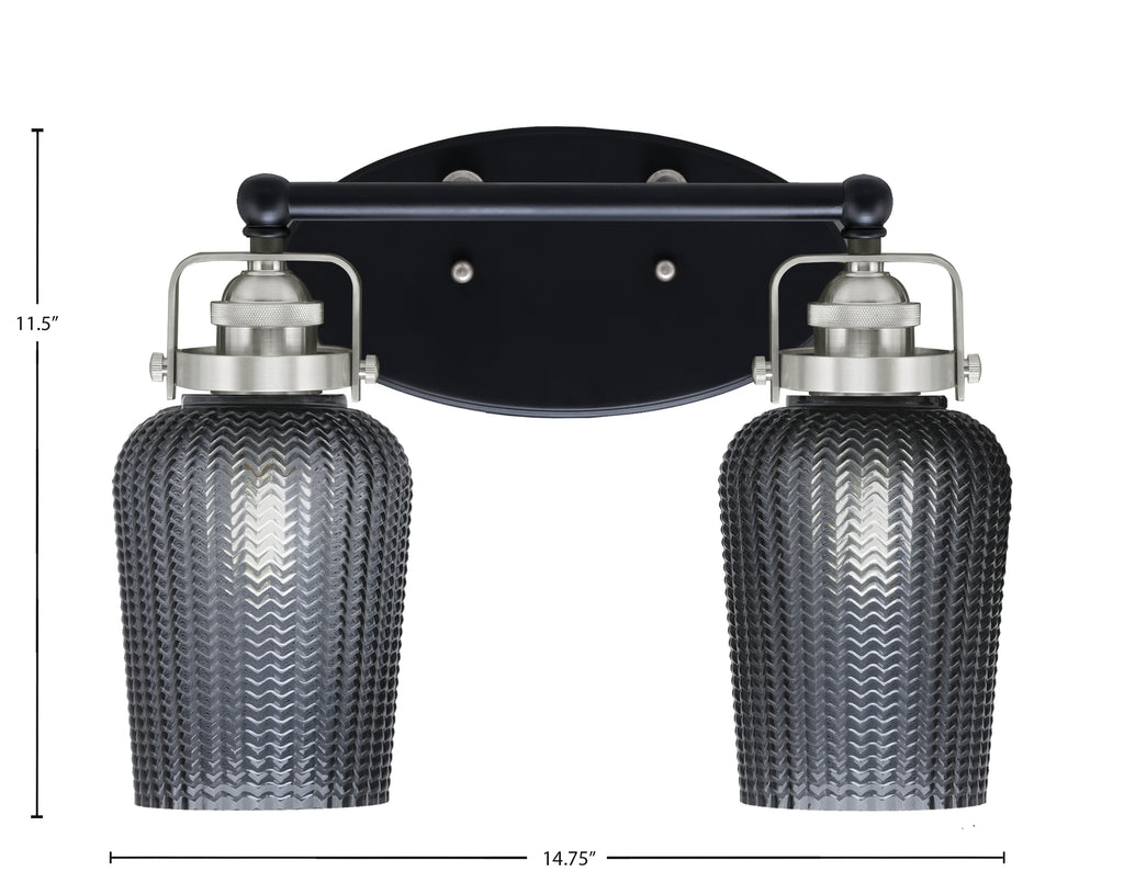 Easton Two Light Bath Bar in Matte Black & Brushed Nickel with 5" Smoke Textured Shade