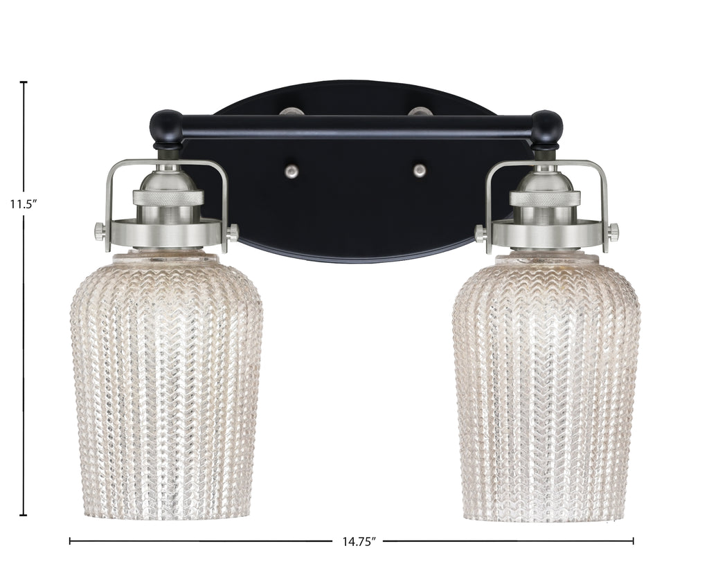 Easton Two Light Bath Bar in Matte Black & Brushed Nickel with 5" Silver Textured Shade