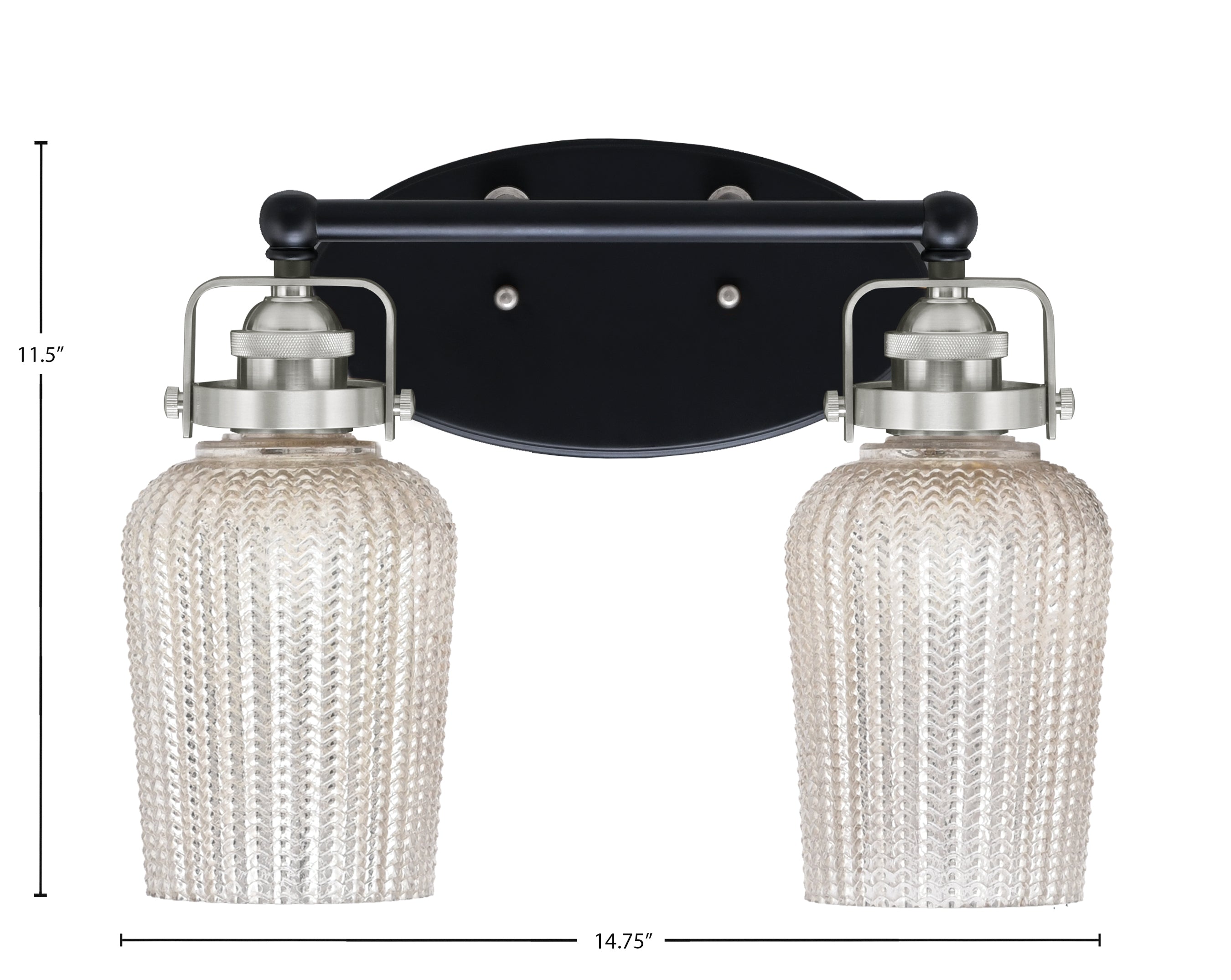 Easton Two Light Bath Bar in Matte Black & Brushed Nickel with 5" Silver Textured Shade
