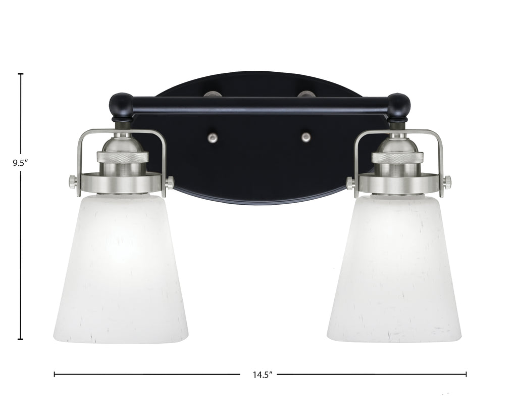 Easton Two Light Bath Bar in Matte Black & Brushed Nickel with 4.5" Square White Muslin Shade
