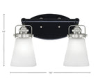 Easton Two Light Bath Bar in Matte Black & Brushed Nickel with 4.5" Square White Muslin Shade