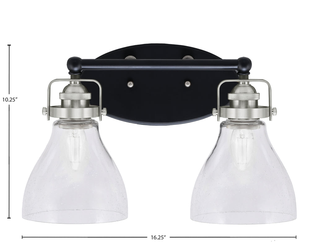 Easton Two Light Bath Bar in Matte Black & Brushed Nickel with 6.25" Clear Bubble Shade