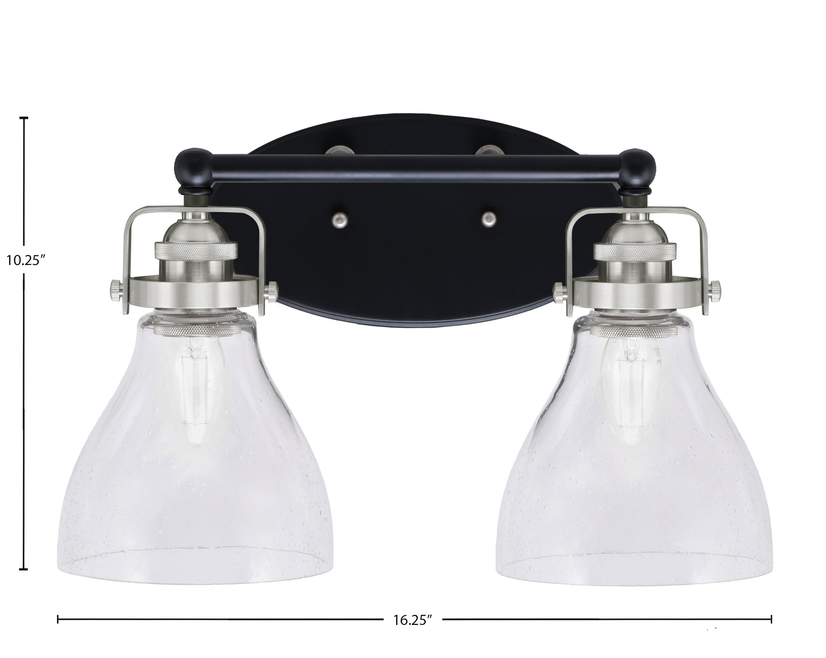 Easton Two Light Bath Bar in Matte Black & Brushed Nickel with 6.25" Clear Bubble Shade