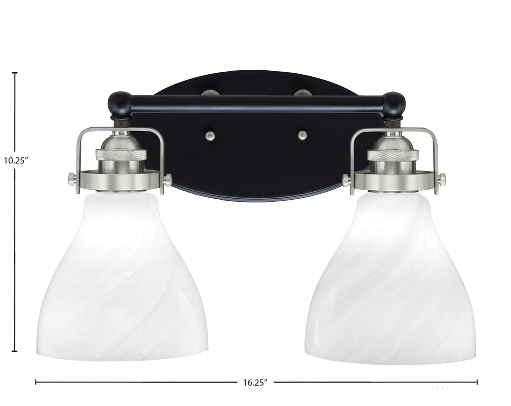 Easton Two Light Bath Bar in Matte Black & Brushed Nickel with 6.25" White Marble Shade