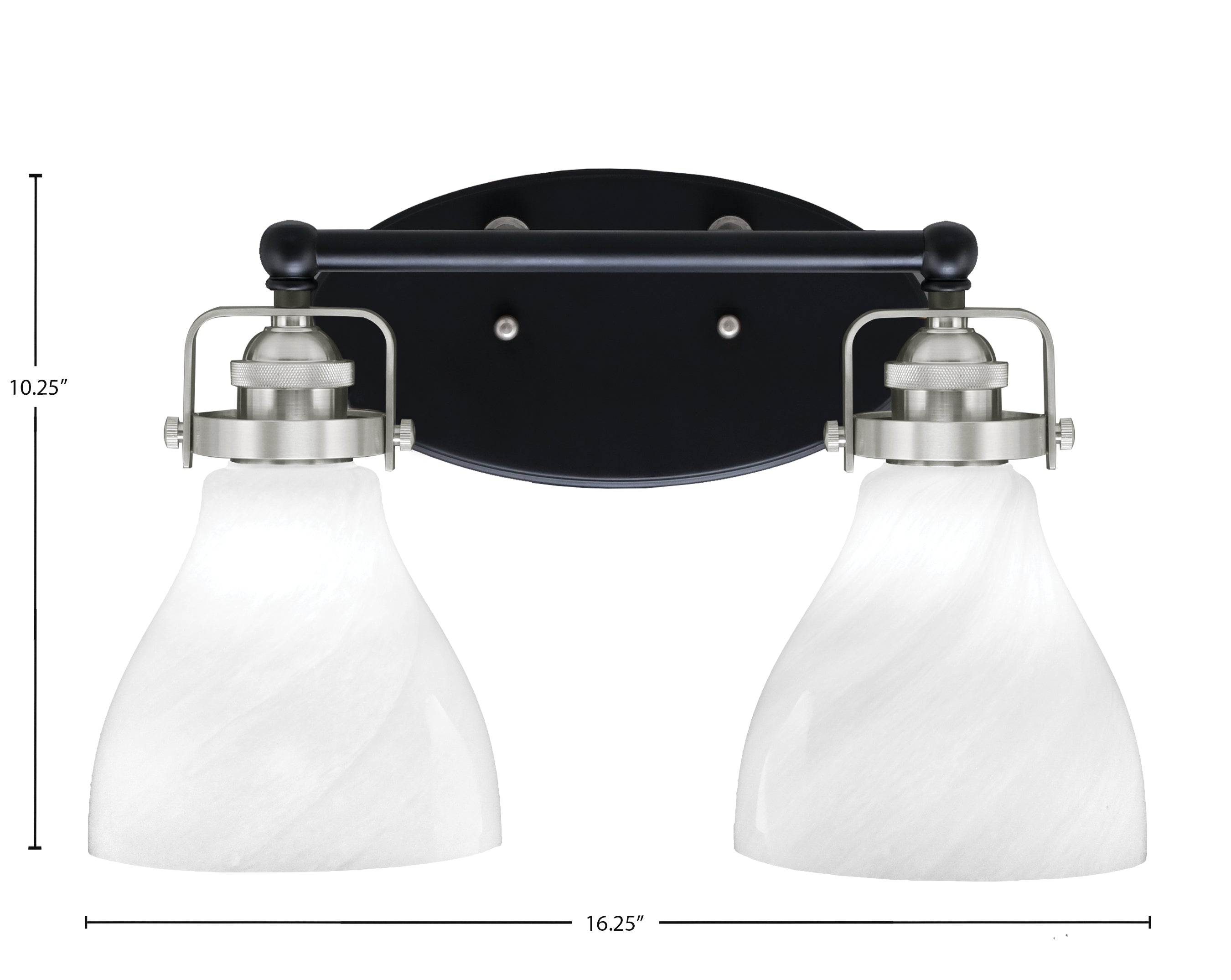 Easton Two Light Bath Bar in Matte Black & Brushed Nickel with 6.25" White Marble Shade