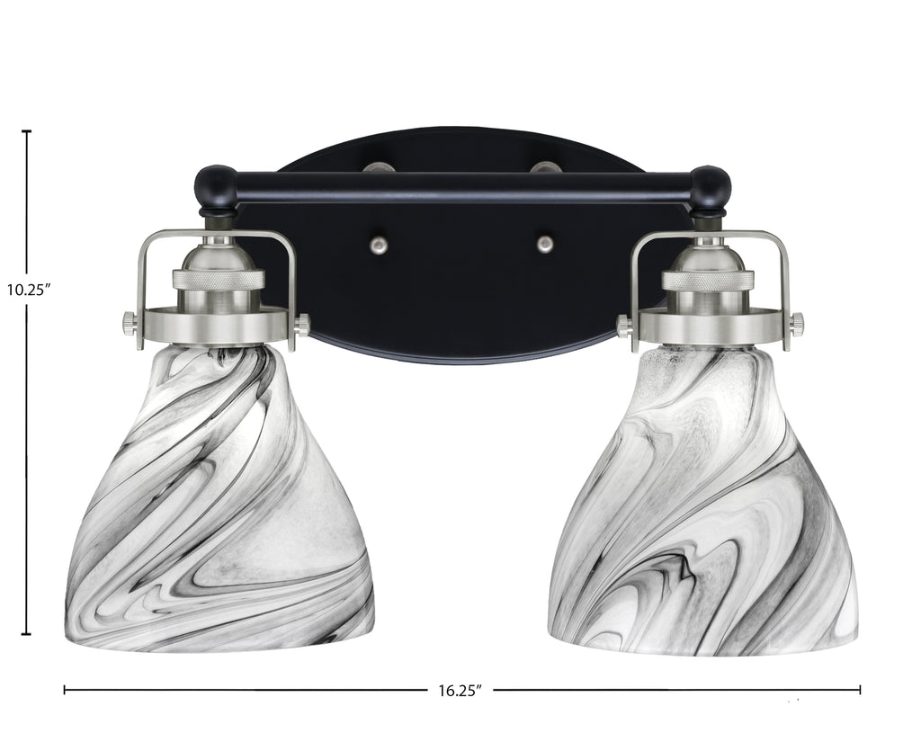 Easton Two Light Bath Bar in Matte Black & Brushed Nickel with 6.25" Onyx Swirl Shade
