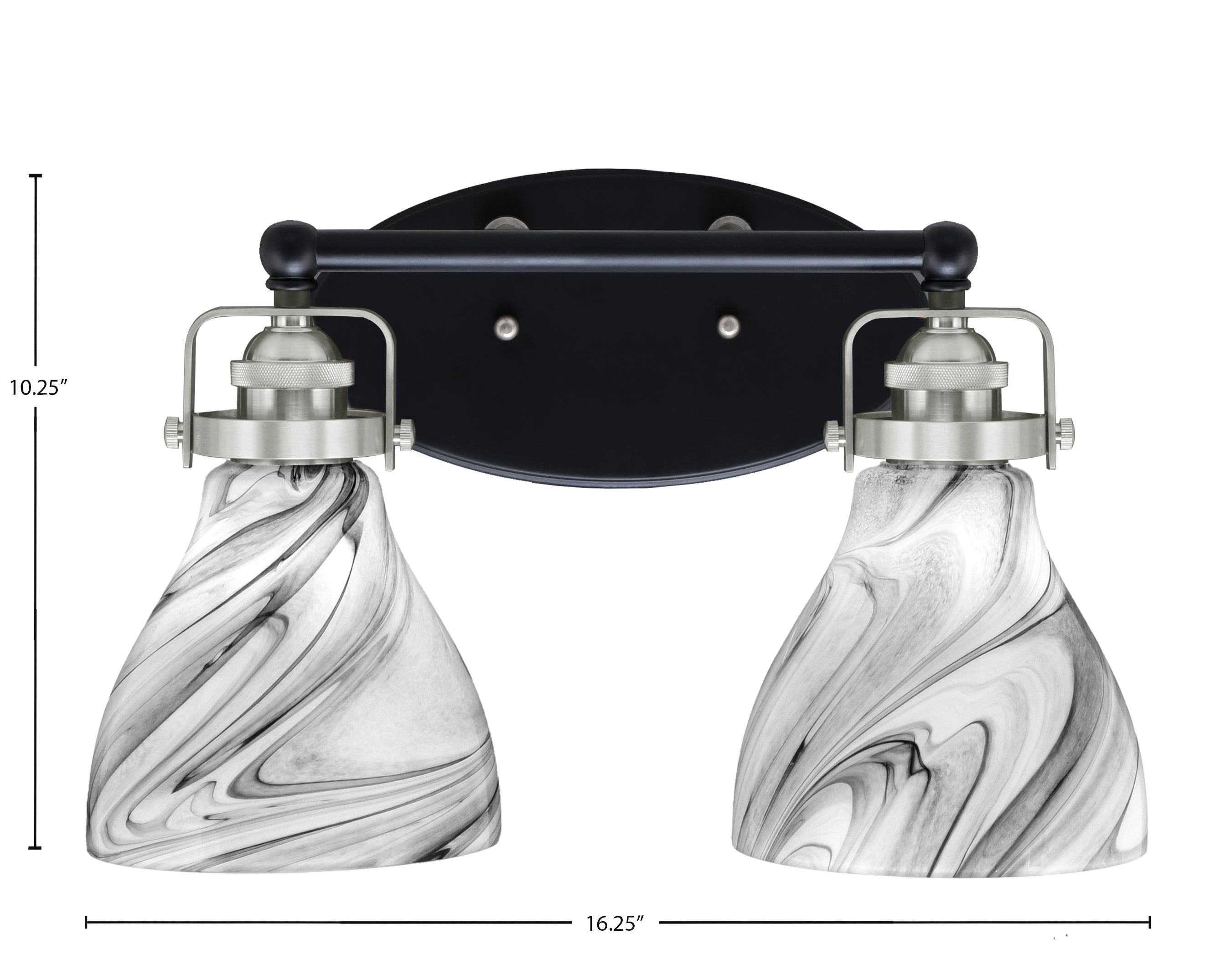 Easton Two Light Bath Bar in Matte Black & Brushed Nickel with 6.25" Onyx Swirl Shade