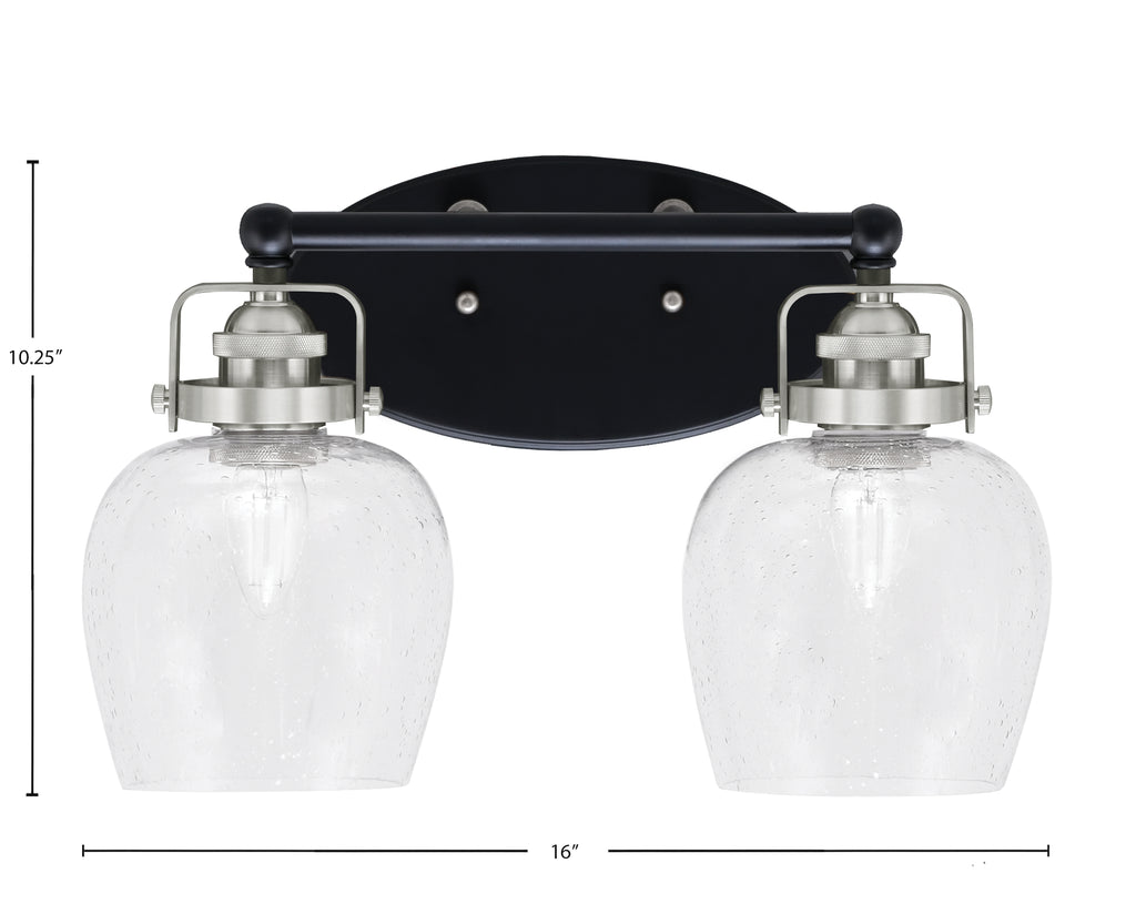 Easton Two Light Bath Bar in Matte Black & Brushed Nickel with 6" Clear Bubble Shade